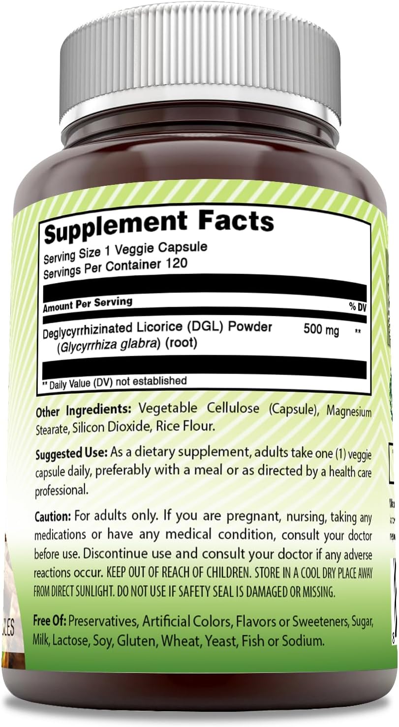High-Quality Non-GMO DGL 500 mg Supplement - 120 Veggie Capsules - Gluten-Free - Made in India