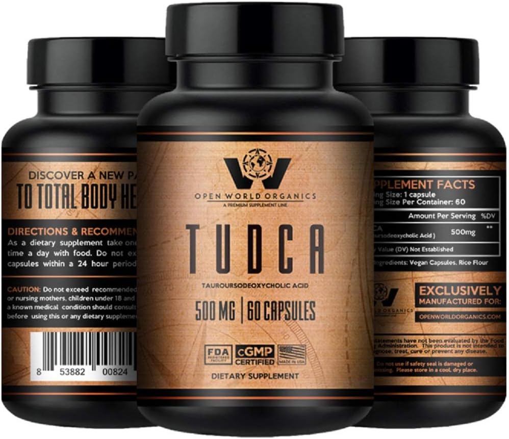 High-Quality Open World Organics TUDCA Supplement - 500 mg Per Serving - 60 Servings - Tauroursodeoxycholic Acid - cGMP Facility Made