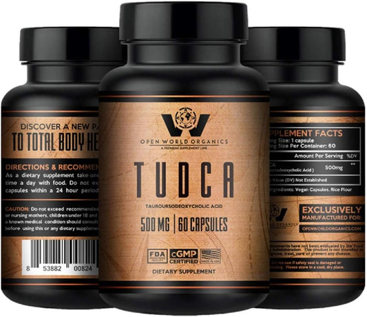 High-Quality Open World Organics TUDCA Supplement - 500 mg Per Serving - 60 Servings - Tauroursodeoxycholic Acid - cGMP Facility Made