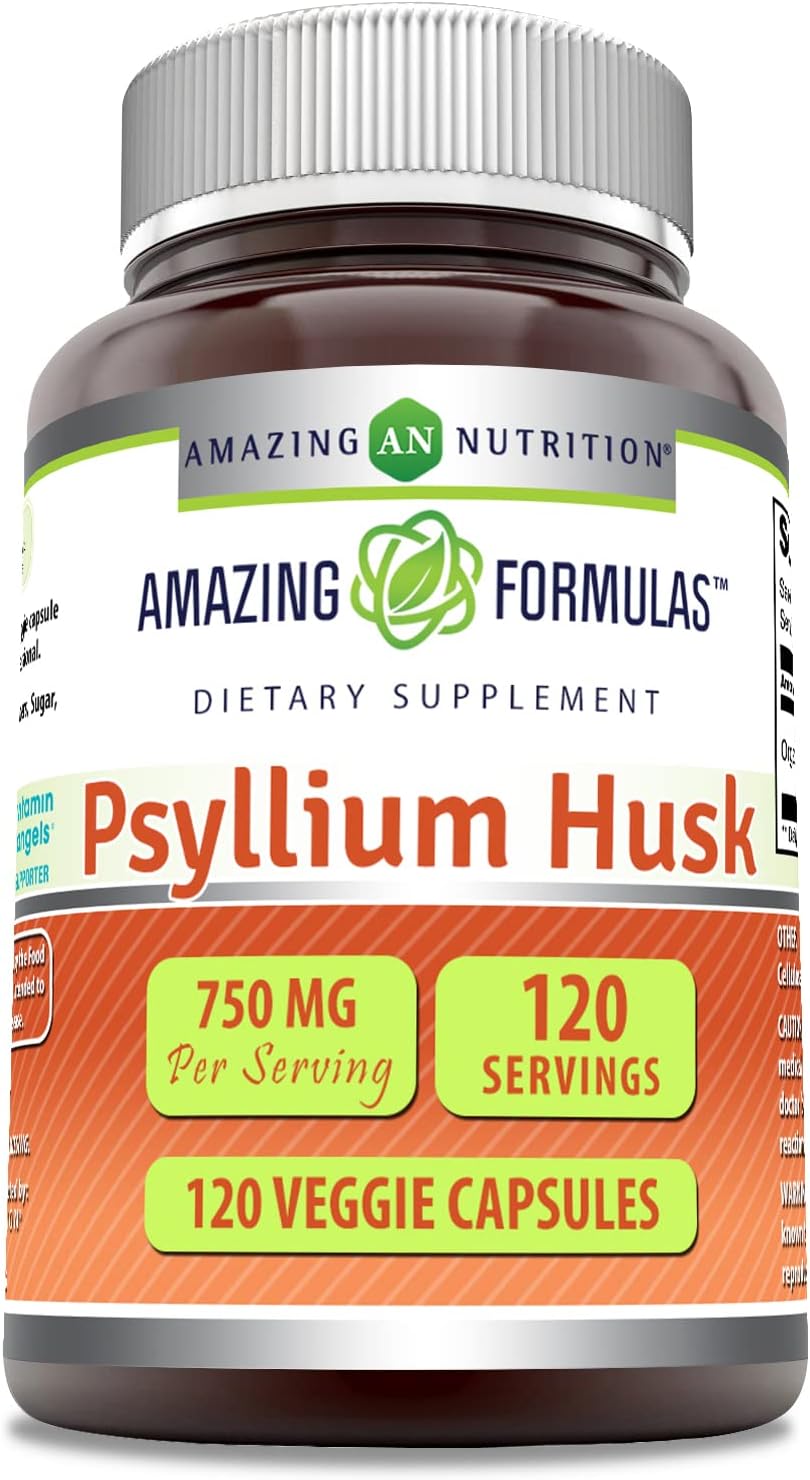 High-Quality Psyllium Husk 750mg Veggie Capsules Supplement | Non-GMO, Gluten Free | 120 Count, Made in USA, Vegetarian Friendly