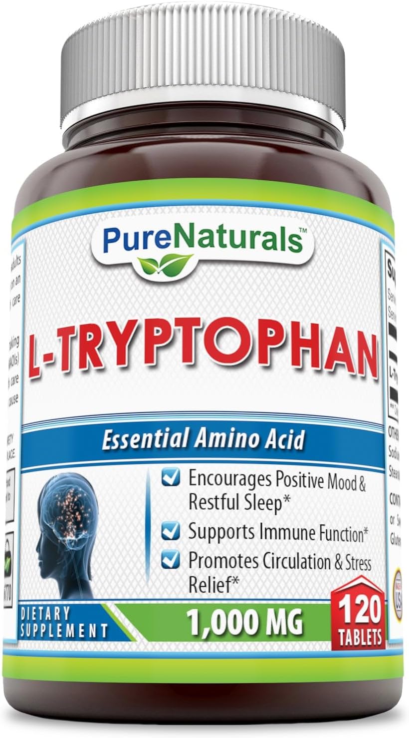 High-Quality Pure Naturals L-Tryptophan Supplement - 1000mg Per Serving - 120 Tablets - Non-GMO & Gluten-Free - USA Made