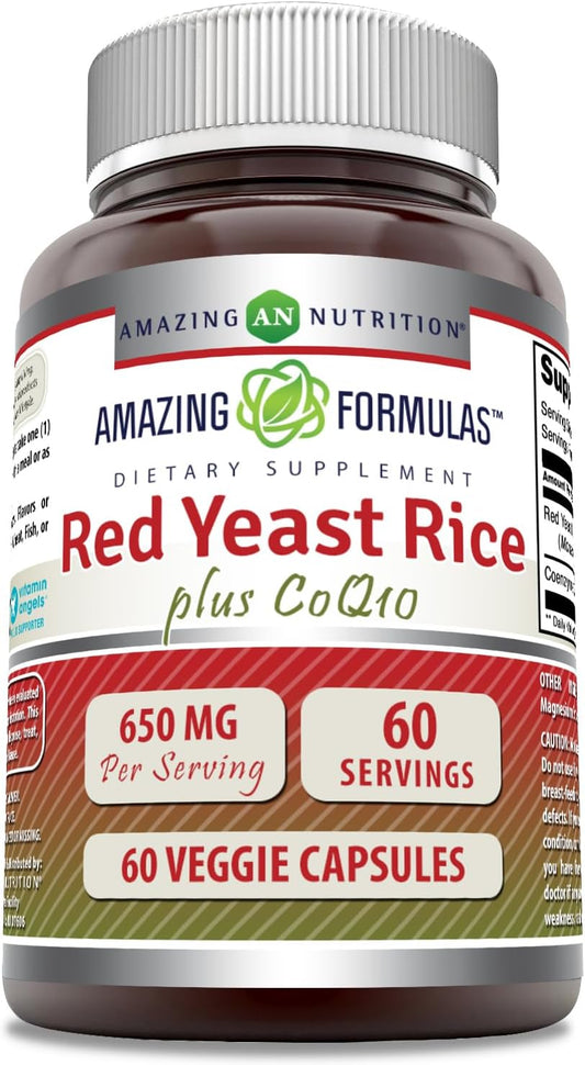 High-Quality Red Yeast Rice 600mg with CoQ10 50mg Veggie Capsules - Non-GMO, Gluten Free, Made in USA - 60 Count