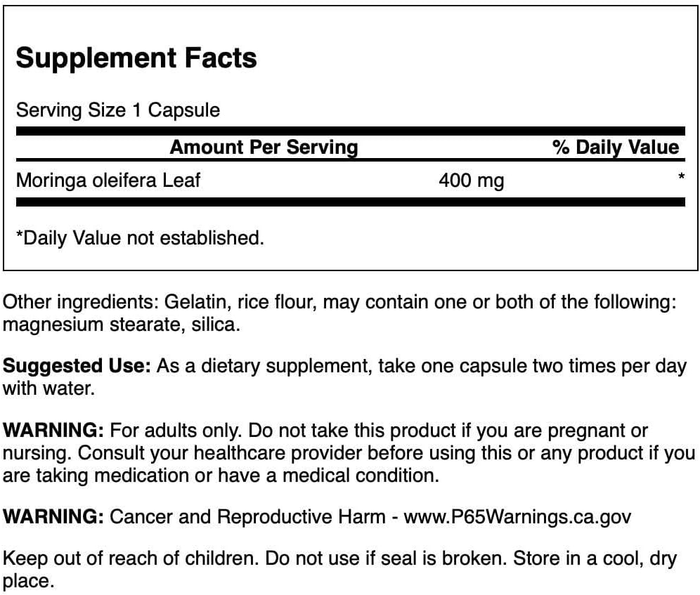 High-Quality Swanson Moringa Oleifera Capsules - 400mg, 60 Count