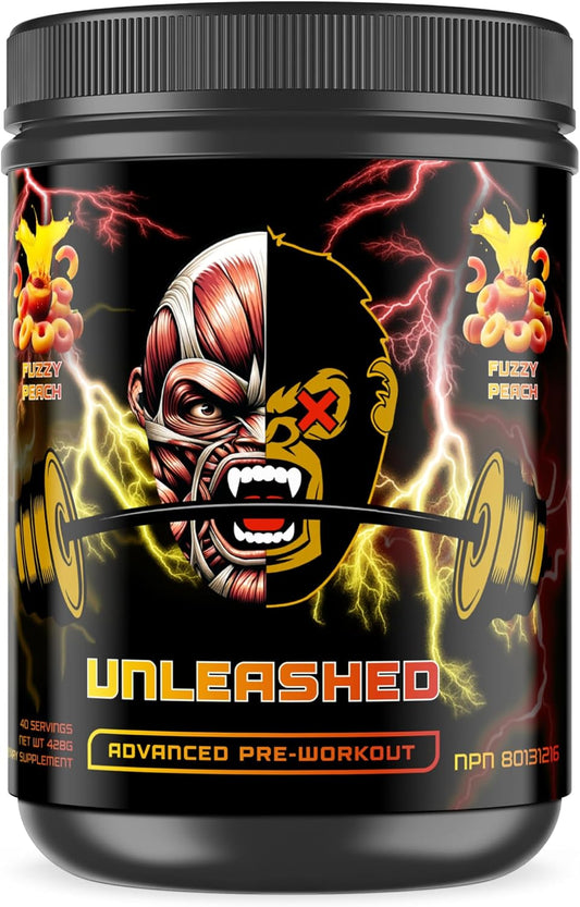 High Stim Pre Workout Powder for Energy, Pumps, Endurance & Focus | APE-X Unleashed Blend with L-Citrulline, Beta Alanine, Alpha GPC, Caffeine | 40 Servings (Fuzzy Peach)
