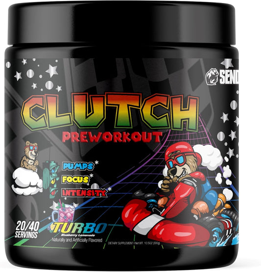 High-Stim Pre-Workout Powerhouse: Sender Brand Clutch Turbo with Beta Alanine, Taurine, Nitrosigine, Tyrosine, Caffeine, Bitter Orange, and Alpha Yohimbine