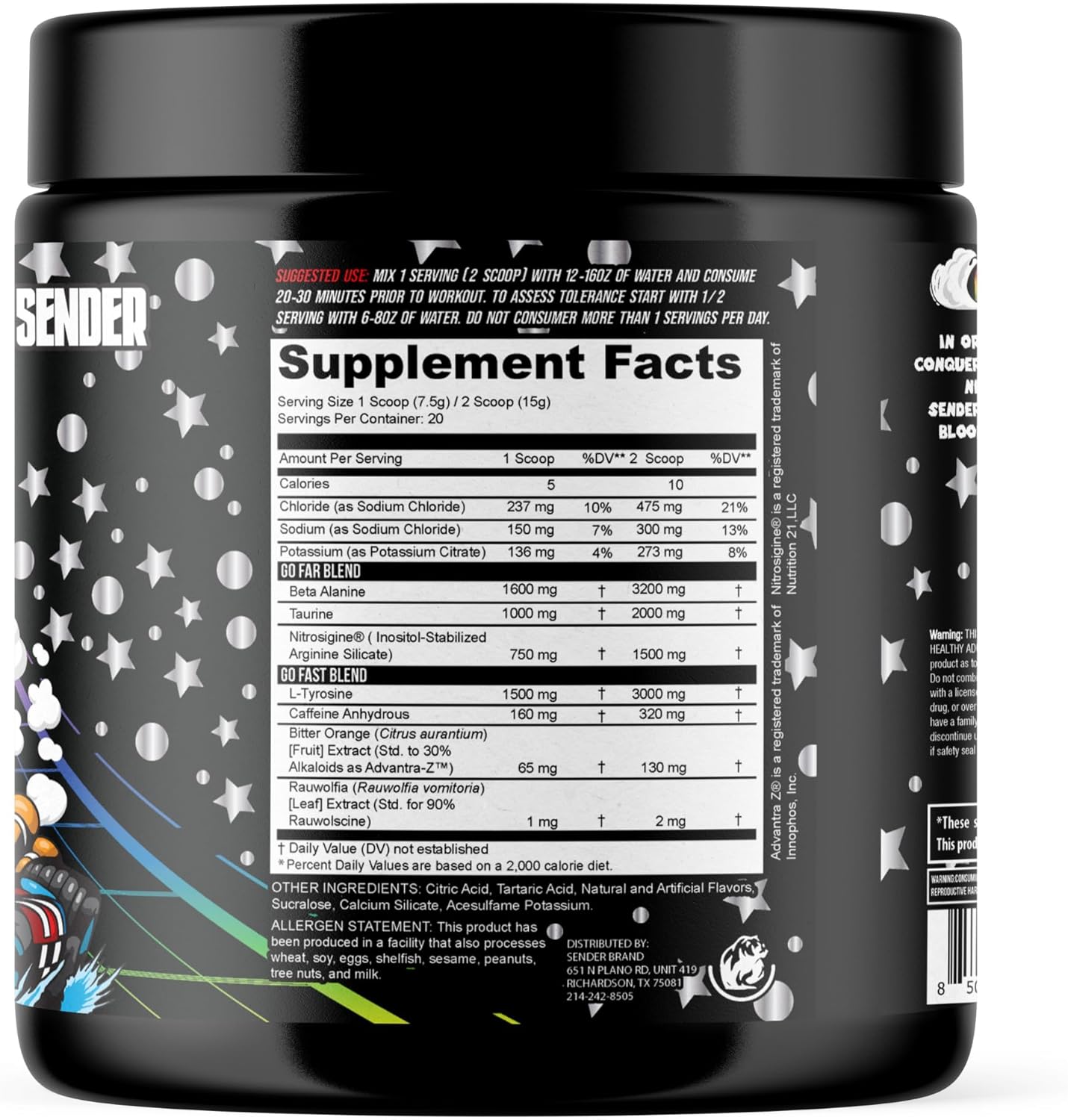 High-Stim Pre-Workout Powerhouse: Sender Brand Clutch Turbo with Beta Alanine, Taurine, Nitrosigine, Tyrosine, Caffeine, Bitter Orange, and Alpha Yohimbine