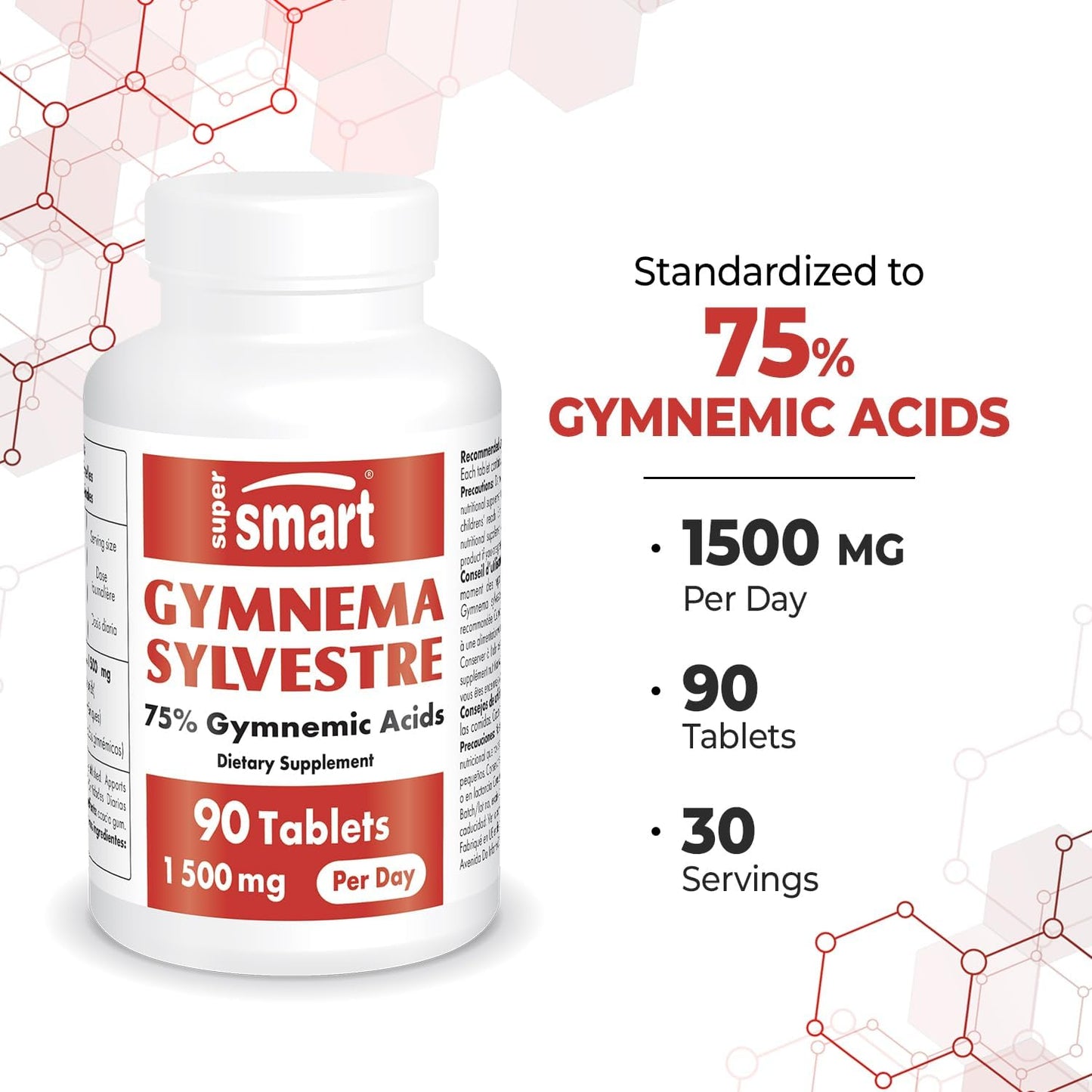 High Strength Gymnema Sylvestre 1500mg Daily Supplement - 75% Gymnemic Acids - Non-GMO & Gluten Free - 90 Tablets