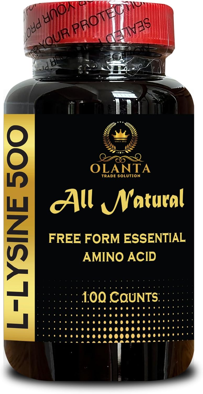 High Strength L-Lysine 500mg Supplement for Eye Health, Lip Care, Collagen Synthesis, and Immune Support - 100 Count Bottle by Olanta Trade Solution
