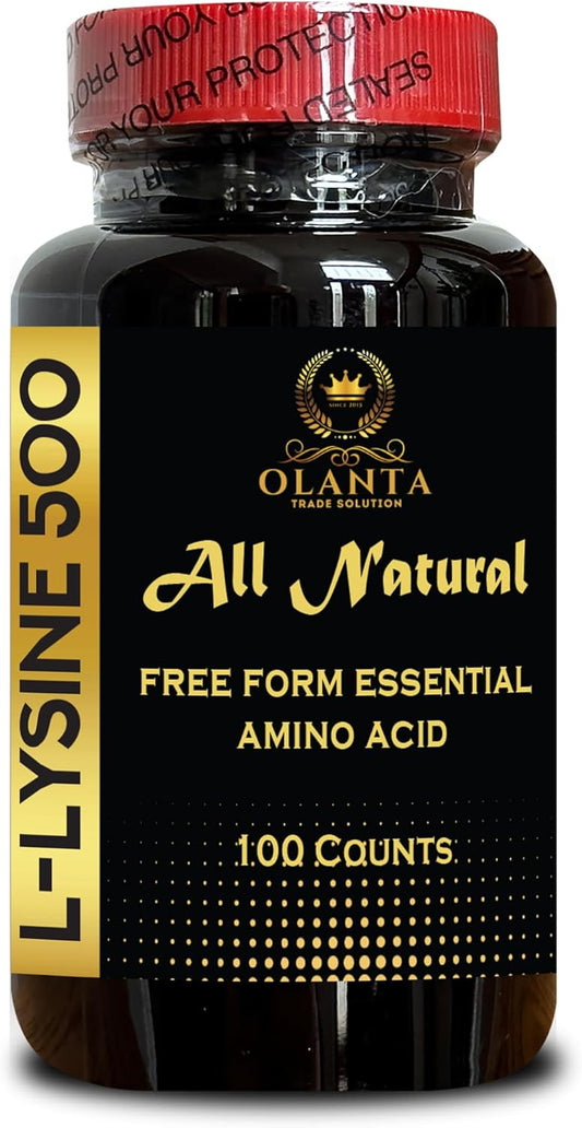 High Strength L-Lysine 500mg Supplement for Eye Health, Lip Care, Collagen Synthesis, and Immune Support - 100 Count Bottle by Olanta Trade Solution