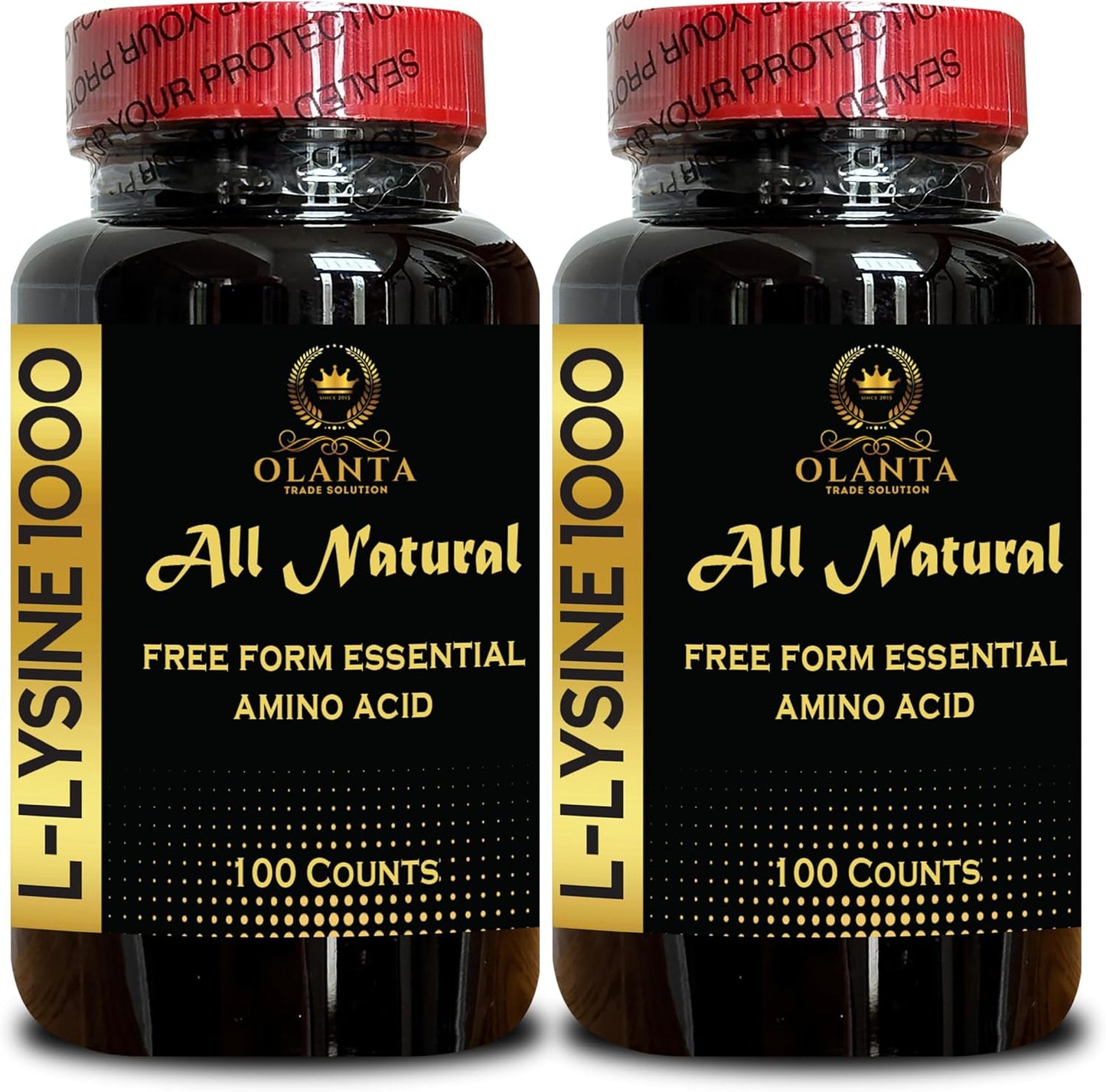 High Strength L-Lysine Supplement for Vision Support and Lip Care - 1000mg Free Form Amino Acid - Enhanced Absorption - 2 Bottles 200 Counts