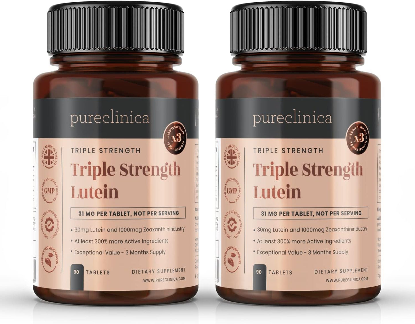 High Strength Lutein 30mg with Zeaxanthin x 180 Tablets - 2 Bottles, 3x Regular Strength
