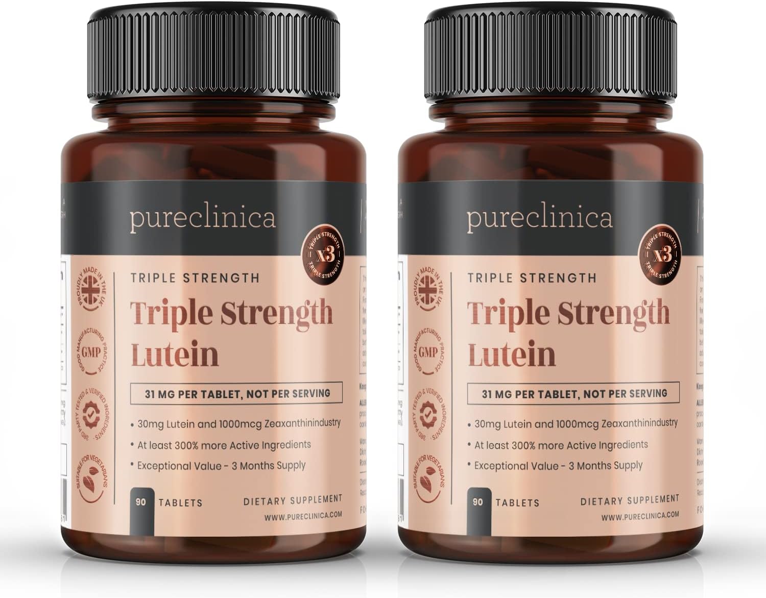 High Strength Lutein 30mg with Zeaxanthin x 180 Tablets - 2 Bottles, 3x Regular Strength