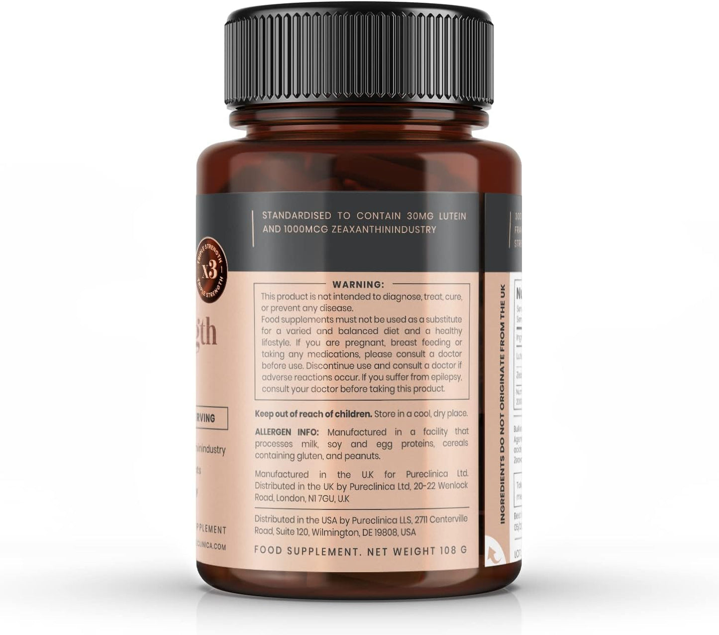 High Strength Lutein 30mg with Zeaxanthin x 180 Tablets - 2 Bottles, 3x Regular Strength