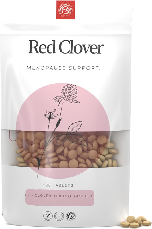 High Strength Red Clover Extract 1000MG Tablets for Menopause and Hormonal Health - Rich in Isoflavones - Supports Cardiovascular, Skin, and Hair Health - 120 Tablets