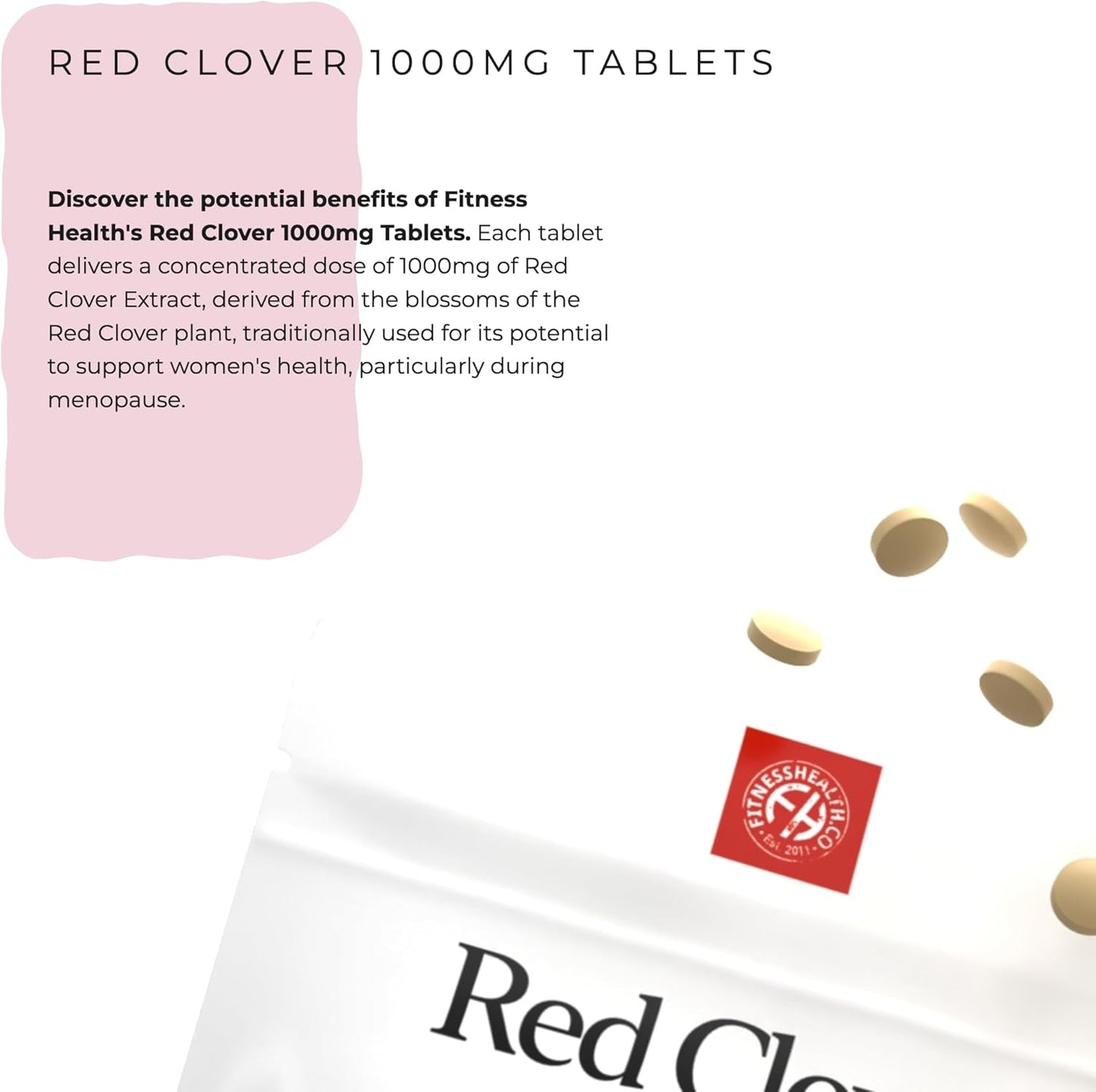 High Strength Red Clover Extract 1000MG Tablets for Menopause and Hormonal Health - Rich in Isoflavones - Supports Cardiovascular, Skin, and Hair Health - 120 Tablets