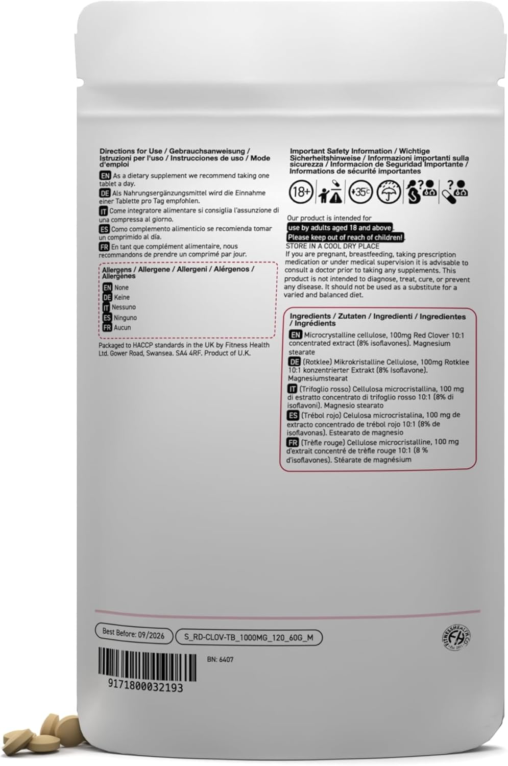 High Strength Red Clover Extract 1000MG Tablets for Menopause and Hormonal Health - Rich in Isoflavones - Supports Cardiovascular, Skin, and Hair Health - 120 Tablets