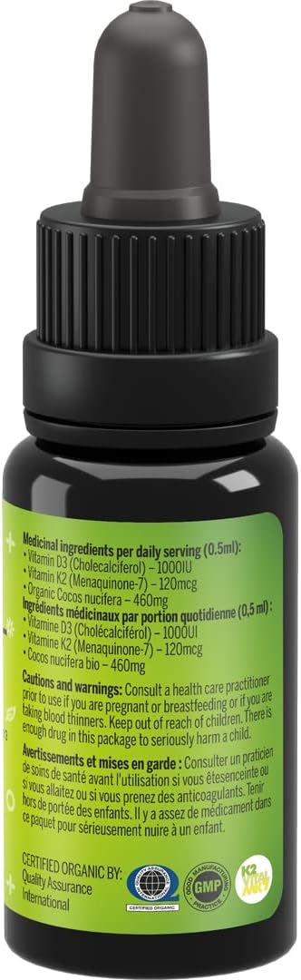 Highly Absorbable Liquid Vitamin D3K2 Supplement with MCT Oil - 1 Month Supply - Essential D3+K2 Vitamins for Calcium Absorption - 15 ml