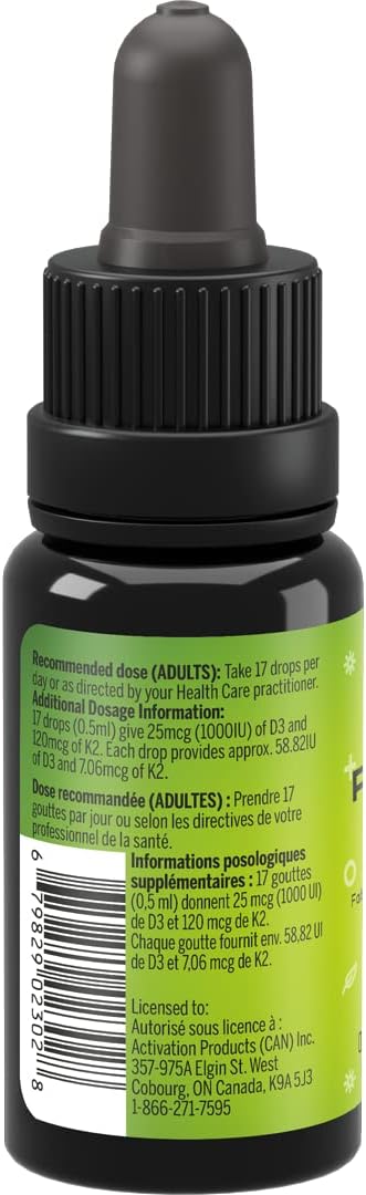 Highly Absorbable Liquid Vitamin D3K2 Supplement with MCT Oil - 1 Month Supply - Essential D3+K2 Vitamins for Calcium Absorption - 15 ml