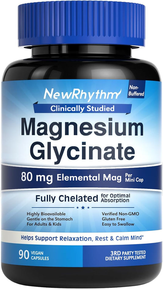 Highly Absorbable Magnesium Glycinate Capsules for Rest & Mood Support - 80mg Elemental Mag, Fully Chelated, Gentle on Stomach - 90 Vegan Capsules for Adults & Kids