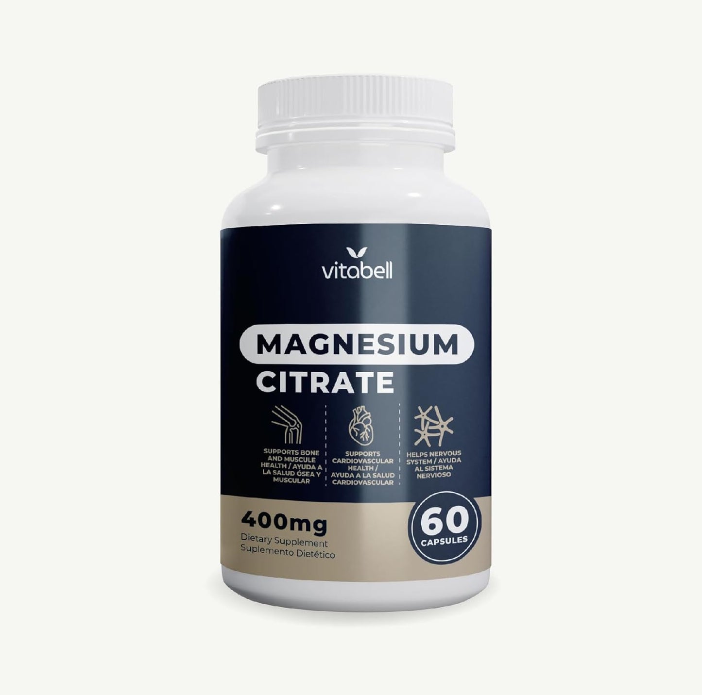 Highly Absorbable VITABELL Magnesium Citrate 400mg for Relaxation, Constipation Relief, and Digestive Health