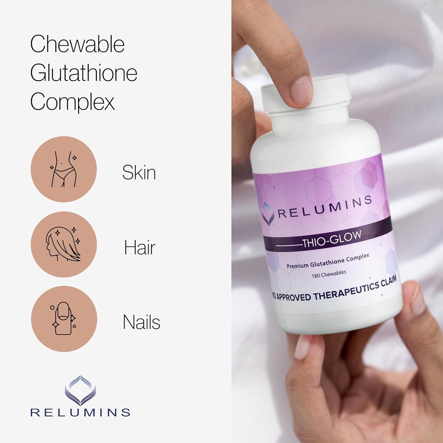 Highly Bioavailable Thio-Glow Chewable Sublingual Glutathione Complex with Biotin, VIT C & E, Grapeseed Polyphemols - 330mg per Serving