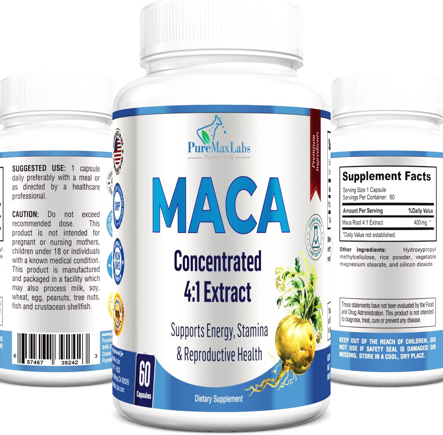 Highly Concentrated Maca Root Capsules - 4:1 Extract (1,600mg per Capsule) - 60 Capsules by YUMMYVITE