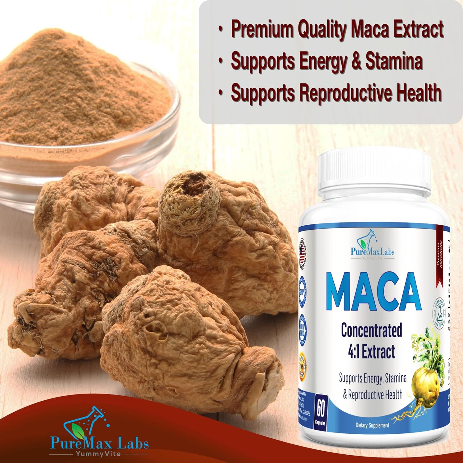 Highly Concentrated Maca Root Capsules - 4:1 Extract (1,600mg per Capsule) - 60 Capsules by YUMMYVITE