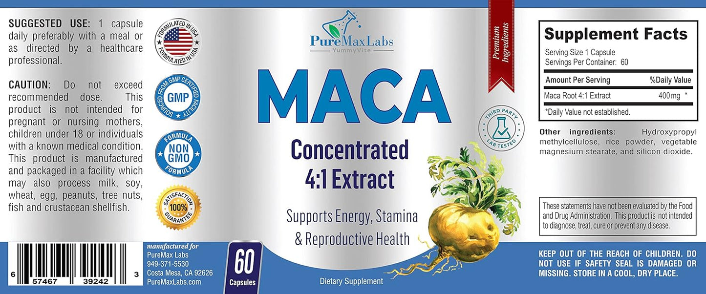 Highly Concentrated Maca Root Capsules - 4:1 Extract (1,600mg per Capsule) - 60 Capsules by YUMMYVITE