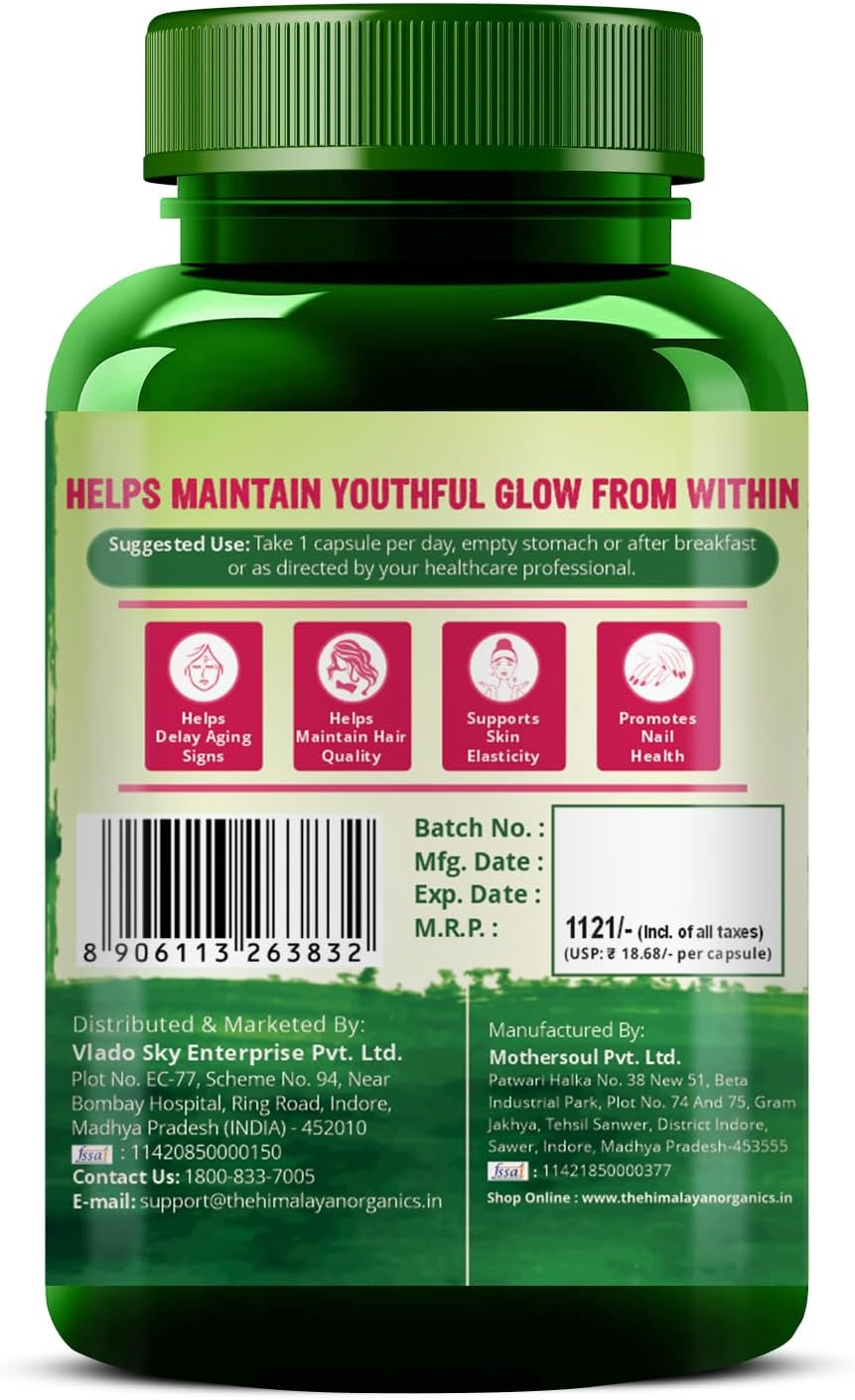 Himalayan Organics Collagen Builder for Hair and Skin with Biotin & Vitamin C - 60 Capsules