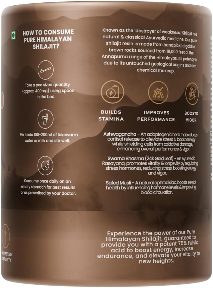 Himalayan Shilajit Gold Resin with Ashwagandha for Strength, Stamina, and Stress Relief - 20g