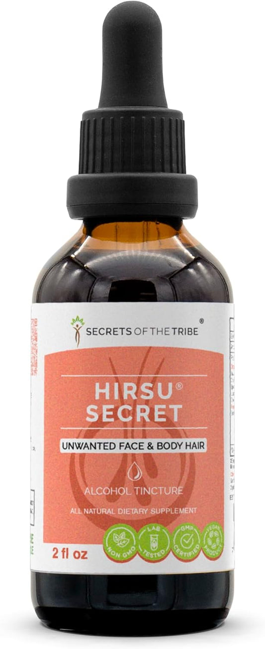 Hirsu Secret Herbal Supplement Blend Drops for Unwanted Face & Body Hair - 2 fl oz
