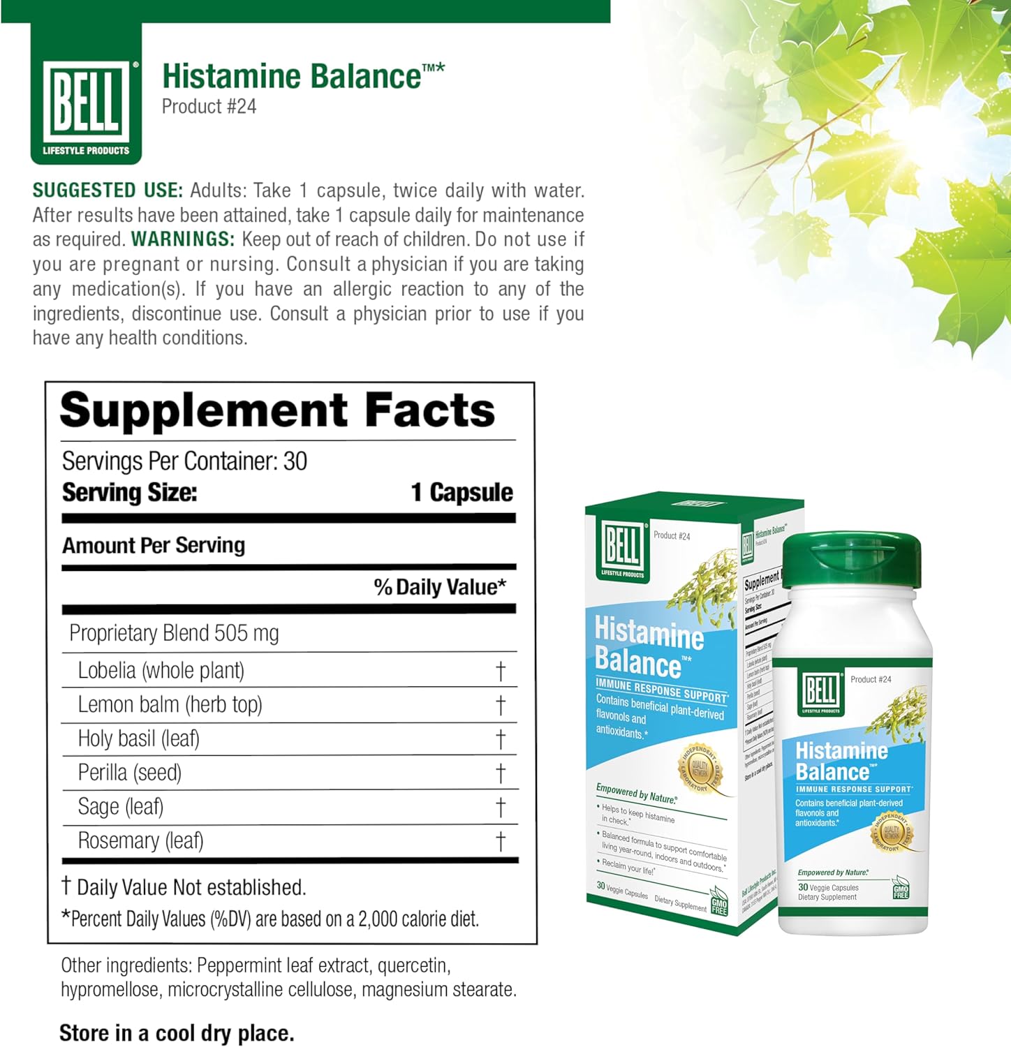 Histamine Balance Capsules - Natural Supplement for Immune & Respiratory Health - 60 Veggie Capsules