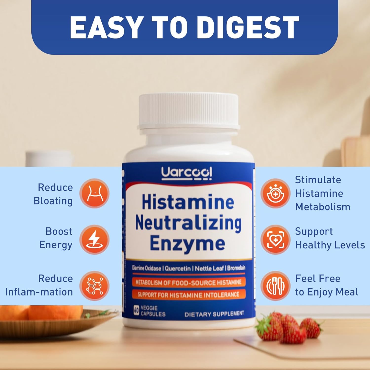 Histamine Diamine Oxidase Enzyme Supplement for Digestive Support - 60 Softgels (2 Bottles) - Made in USA by Uarcool