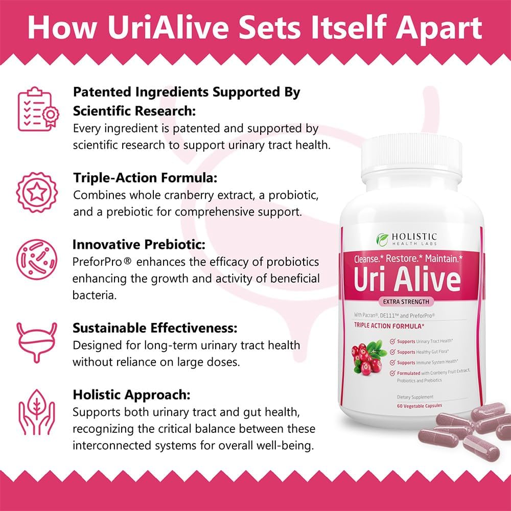Holistic Health Labs Uri Alive Extra Strength Supplement for Urinary Tract & Immune System - 60 Count