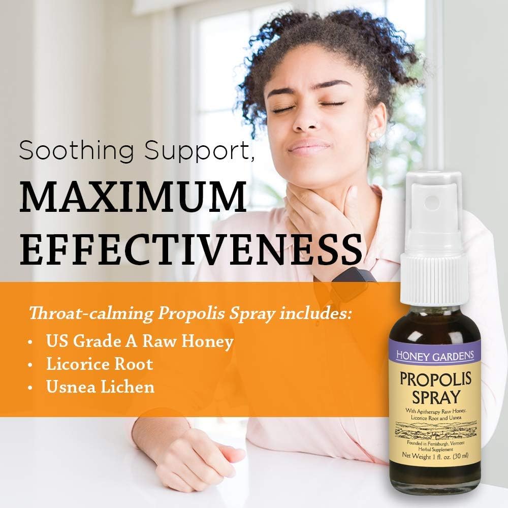 Honey Gardens Bee Propolis Throat Spray with Raw Honey and Licorice Root - 50 Servings x 1 Fl Oz (Pack of 2)