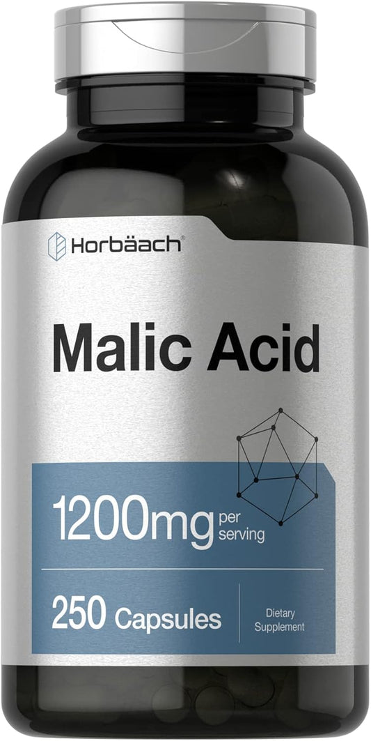 Horbäach Malic Acid Capsules - 1200mg - 250 Count - Non-GMO & Gluten Free Supplement