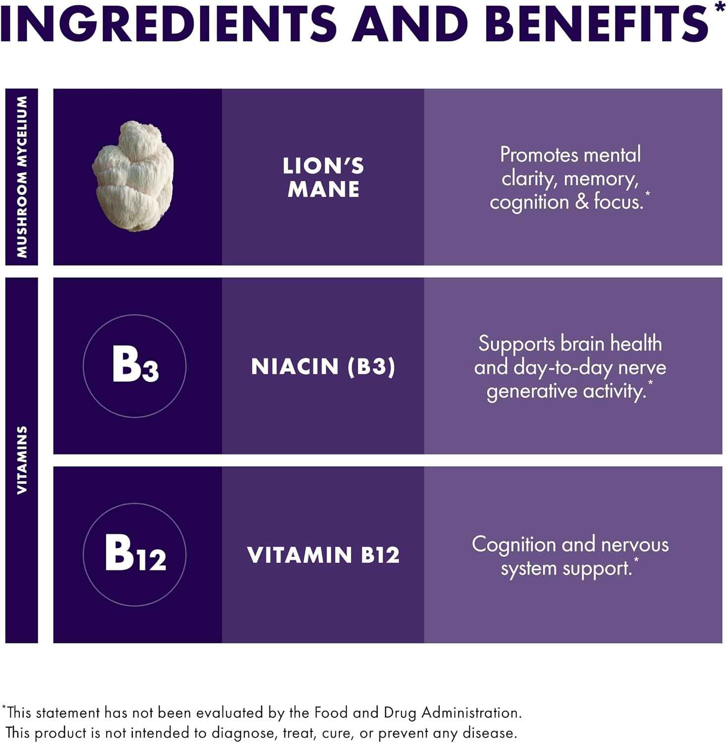 Host Defense BrainPower Stack Powder - Targeted Brain Support Supplement - Powder Mushroom Supplement with Lion's Mane, Niacin (B3) & Vitamin B12 - Herbal Brain Support - 100g (66 Servings)*