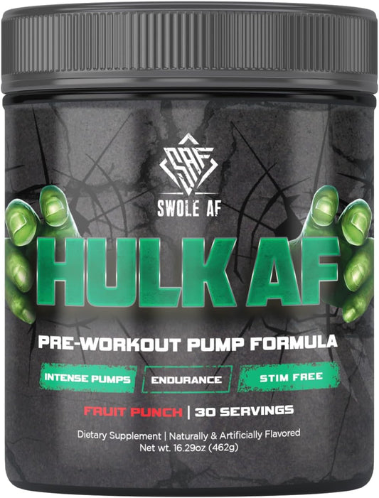 Hulk AF Non-Stimulant Pre-Workout Pump Formula for Improved Circulation and Muscle Power Output - Fruit Punch Flavor