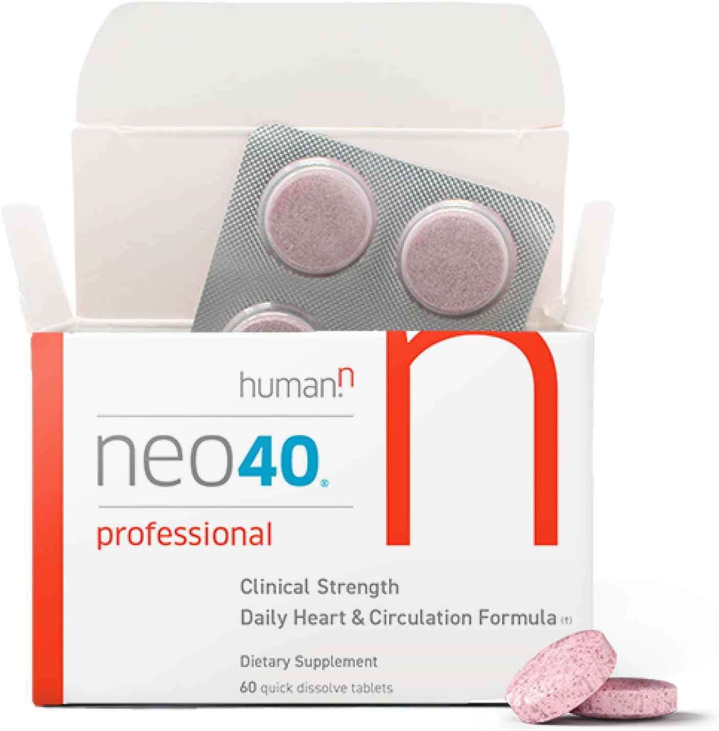 HumanN Neo40 Professional - Daily Heart & Circulation Support - Methylfolate, Beet Root Powder, Hawthorn Berry, L-citrulline - 60 Dissolvable Tablets