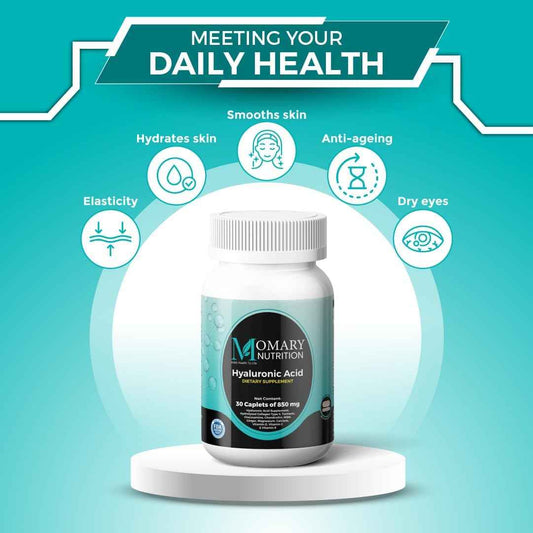 Hyaluronic Acid Supplement, Natural Skin Hydration, Advanced Joint Support and Mobility Booster, Type II Hydrolyzed Collagen, Turmeric, Glucosamine, Chondroitin, 90Caplets 850Mg