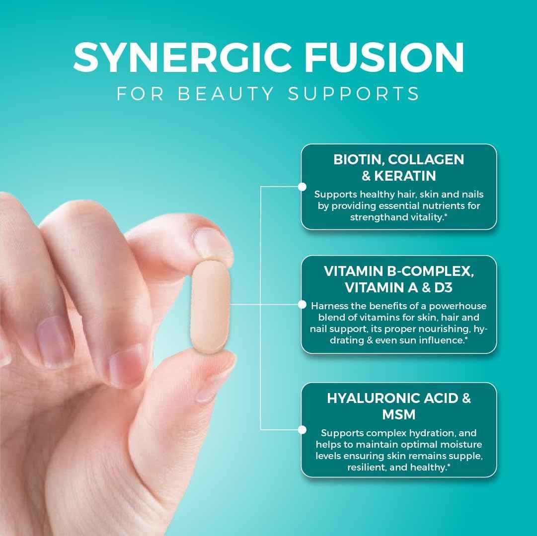 Hyaluronic Acid Supplement, Natural Skin Hydration, Advanced Joint Support and Mobility Booster, Type II Hydrolyzed Collagen, Turmeric, Glucosamine, Chondroitin, 90Caplets 850Mg