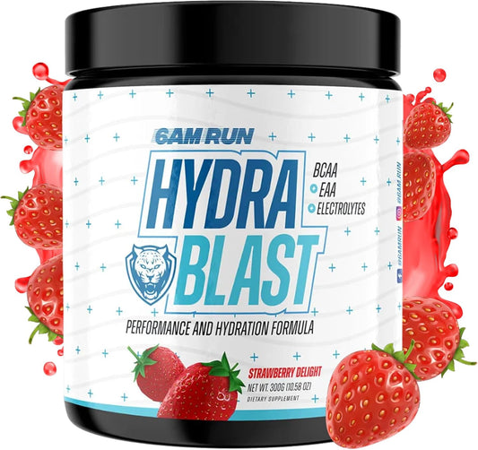 Hydra Blast Intra-Run BCAA & EAA Hydration Powder for Runners - Electrolyte Supplement, Boosts Endurance & Recovery - Strawberry Delight Flavor, 30 Servings