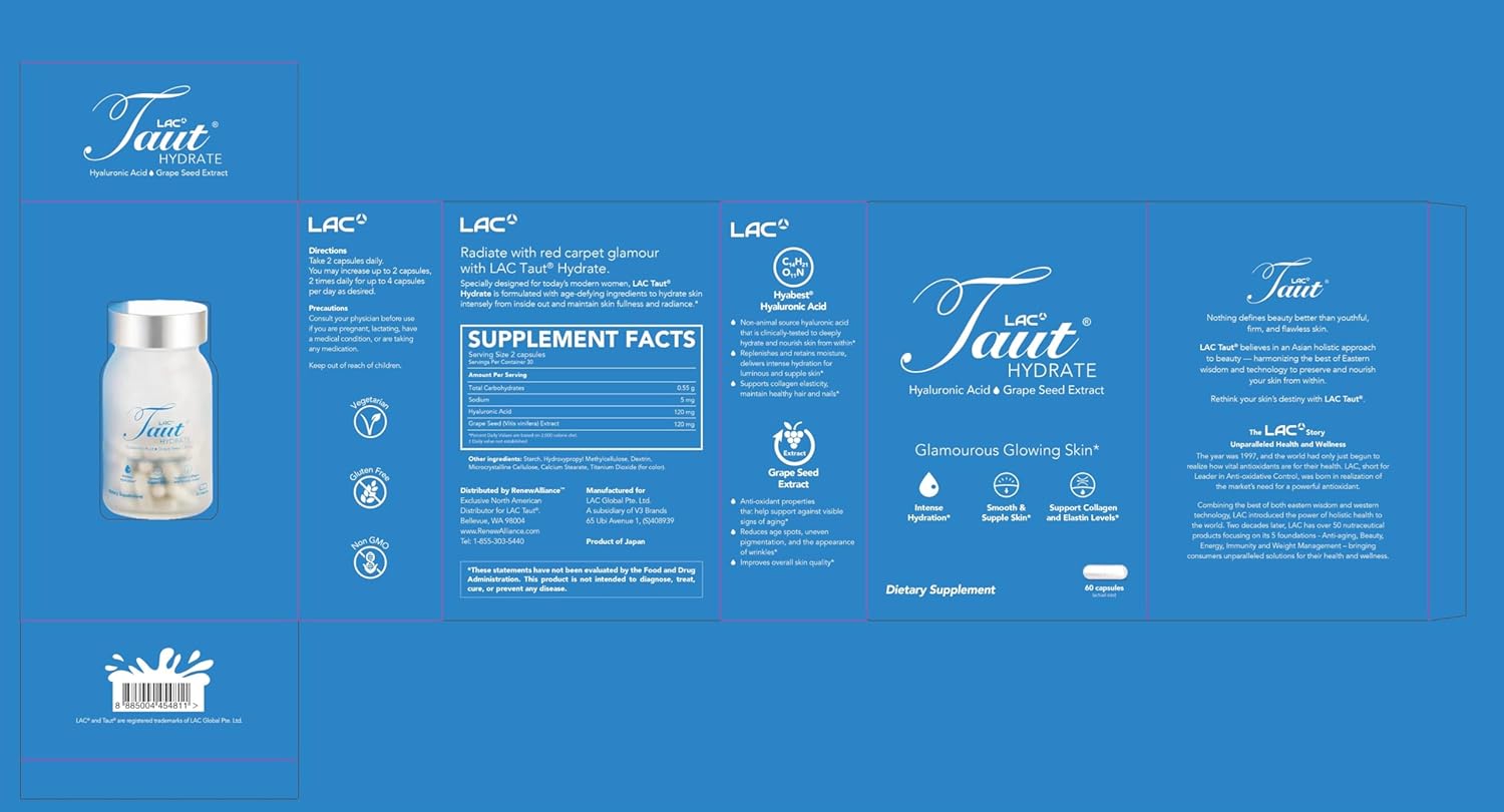 Hydrate & Brighten Skin with TAUT Hyaluronic Acid Pills - Vegan Collagen Supplement for Glowing Skin - 60 Capsules