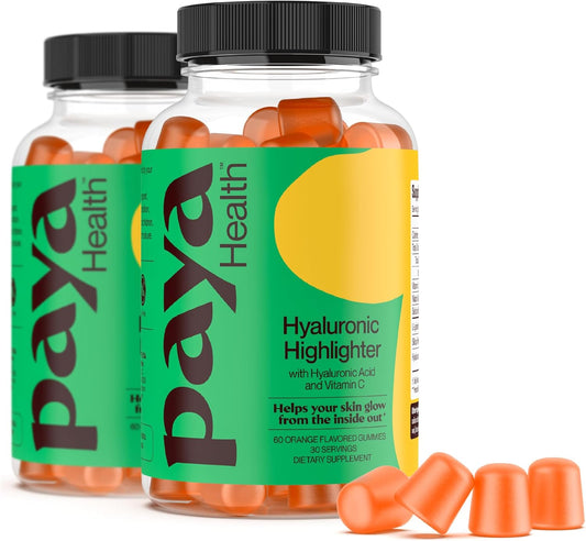 Hydrating Hyaluronic Highlighter Skincare Gummies | Vegan Supplement for Brighter, Dewy Skin | Non-GMO, Gelatin-Free with Vitamin C | Orange Flavor, 60-Day Supply