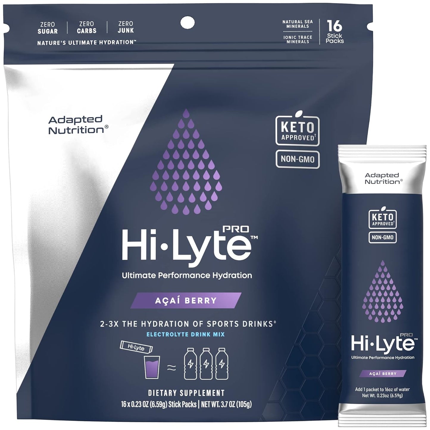 Hydration Bundle: Adapted Nutrition Electrolyte Powder & Pro Packets, 106 Servings, Raspberry & Acai Berry Flavors