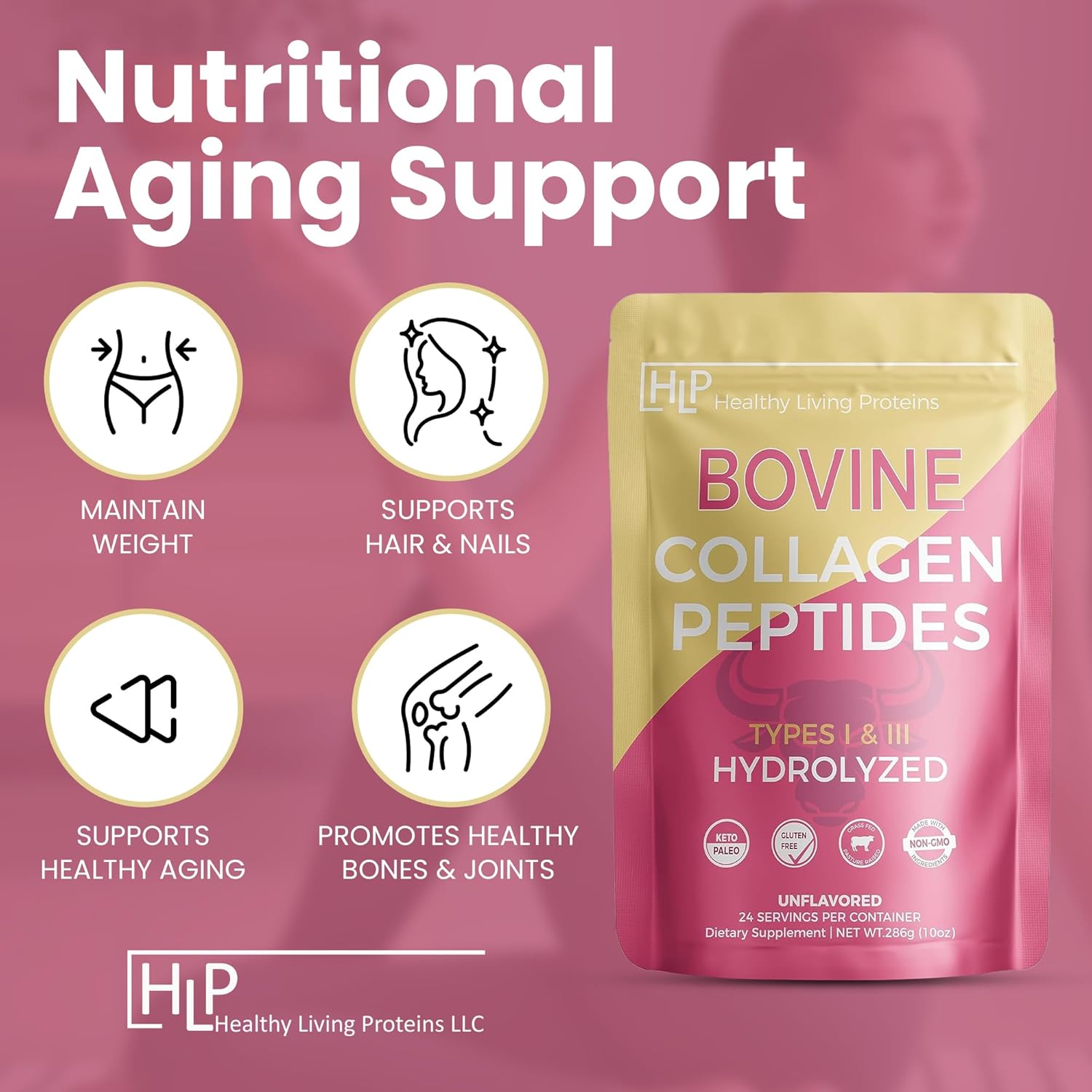 Hydrolyzed Bovine Collagen Peptides Powder - Grass Fed & Unflavored - Keto & Paleo Friendly - Gluten Free - 10 oz Pack