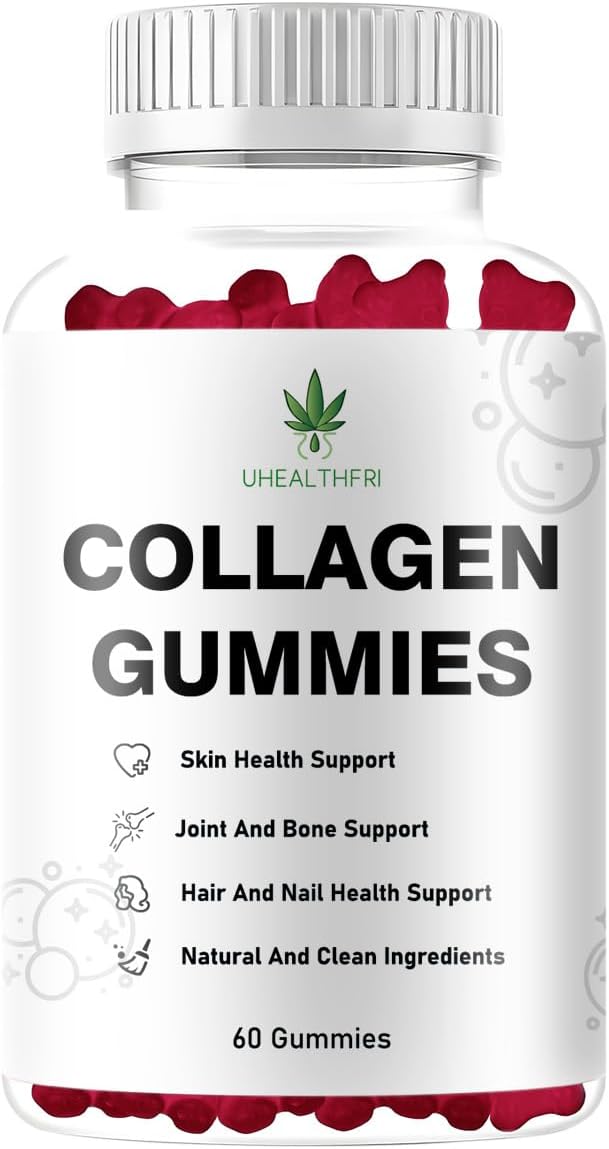 Hydrolyzed Collagen Gummies with Peptides Type I II III V X for Hair, Skin & Nails - Uhealthfri Collagen Peptides for Men and Women