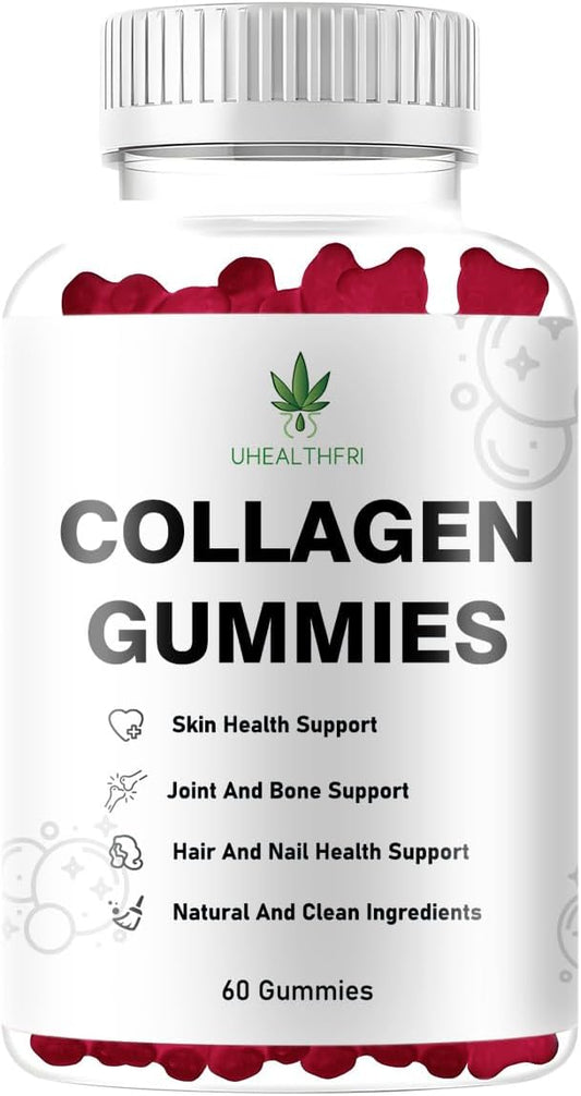 Hydrolyzed Collagen Gummies with Peptides Type I II III V X for Hair, Skin & Nails - Uhealthfri Collagen Peptides for Men and Women