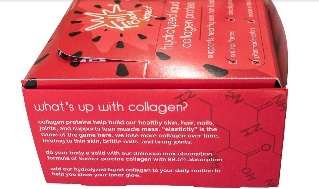 Hydrolyzed Collagen Liquid Protein Supplement 16,000mg 1oz Packs - Type I & III Collagen for Hair, Skin, Nails & Joints - Box of 30, Sugar Free - Watermelon & Chill Flavor