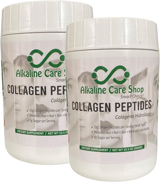 Hydrolyzed Collagen Peptides Set for Hair, Bones, Skin, Nails & Joints | Unflavored Collagen Powder | 10g per Serving | Alkaline Care Shop - 21Oz (600g)